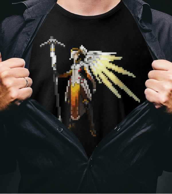 8 Bit Flying Healer Pixel Art Character With Wings And Staff T-Shirt