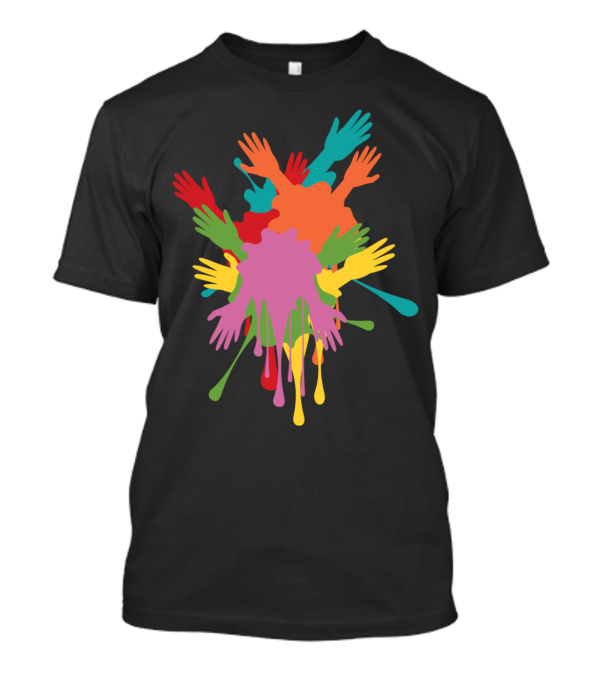Colorful Gestures Vibrant Overlapping Hands Multicolor Burst T-Shirt