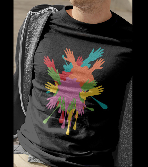 Colorful Gestures Vibrant Overlapping Hands Multicolor Burst T-Shirt