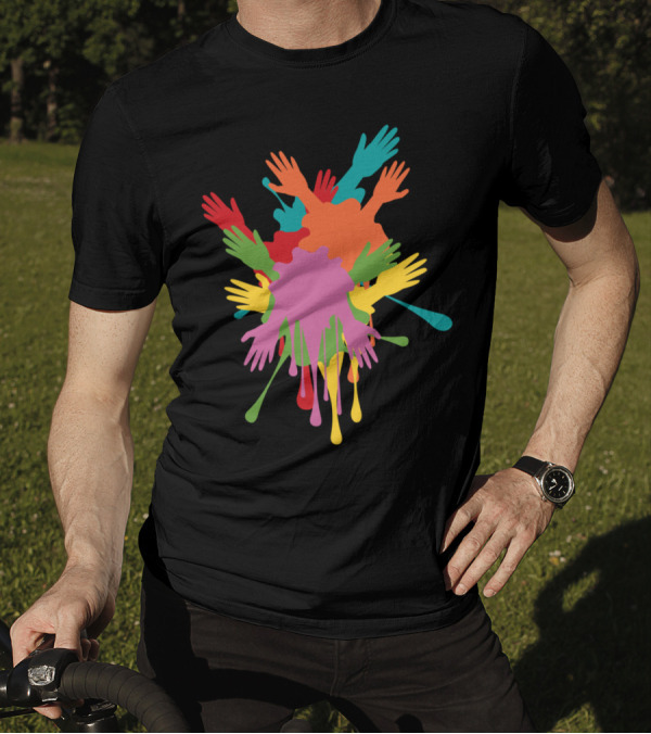 Colorful Gestures Vibrant Overlapping Hands Multicolor Burst T-Shirt