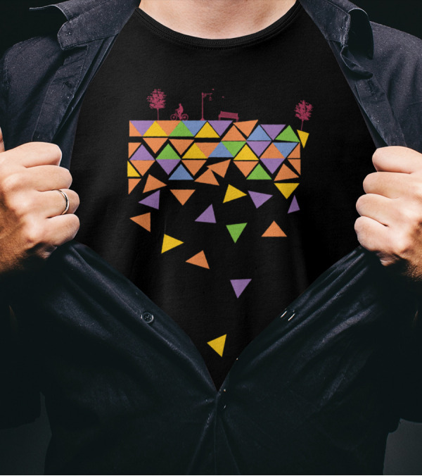 Journey F Geometric Landscape Triangles Bike Path Abstract Urban Trees T-Shirt