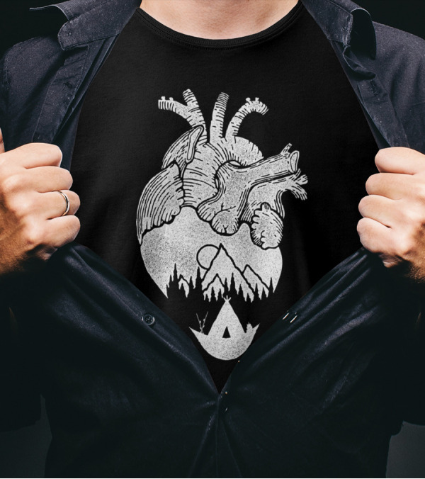 Heart Of Wanderer Mountains Forest Teepee Scene T-Shirt