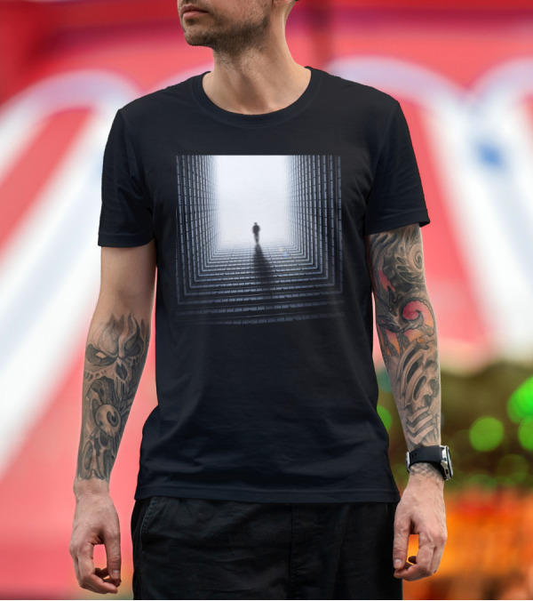 Premium T-Shirt: Tunnel Perspective Silhouette Light Escape T-Shirt Tunnel Perspective Silhouette Light Escape T-Shirt