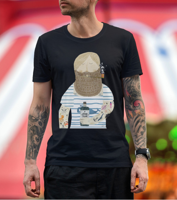 Premium T-Shirt: A Fine Rum Sailor with Beard and Tattoos Holding Rum Bottle T-Shirt A Fine Rum Sailor with Beard and Tattoos Holding Rum Bottle T-Shirt