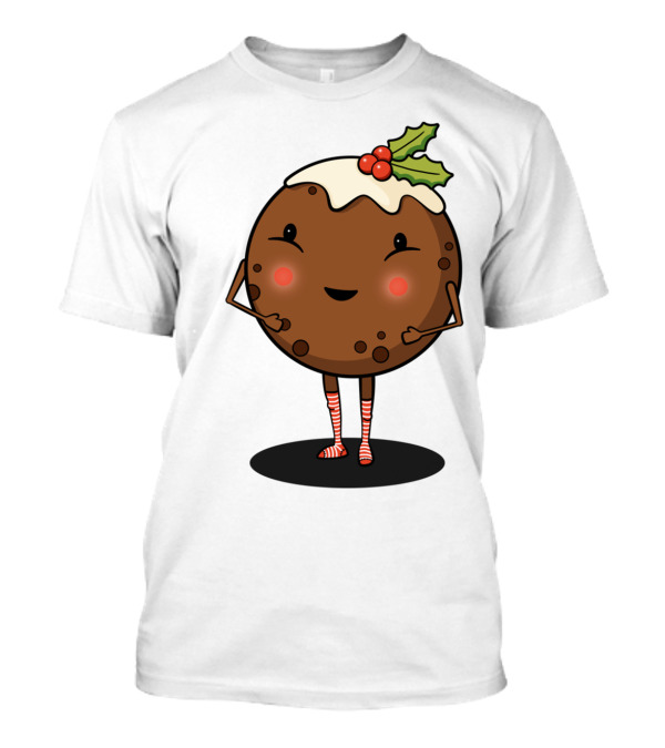 Just Pudding It Out There Festive Christmas Dessert Character With Holly And Candy Cane Stripes T-Shirt