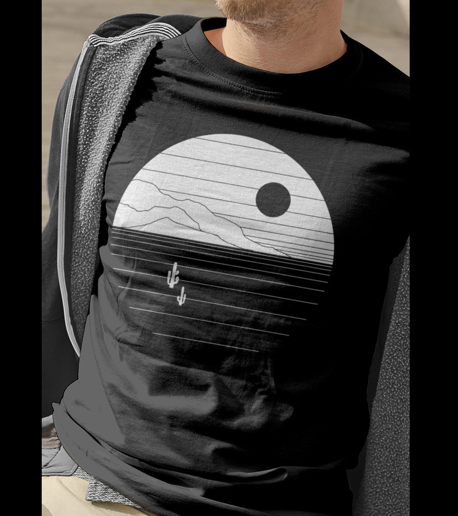 A Hole In The Moon Cactus Desert Minimalist Sunset T-Shirt