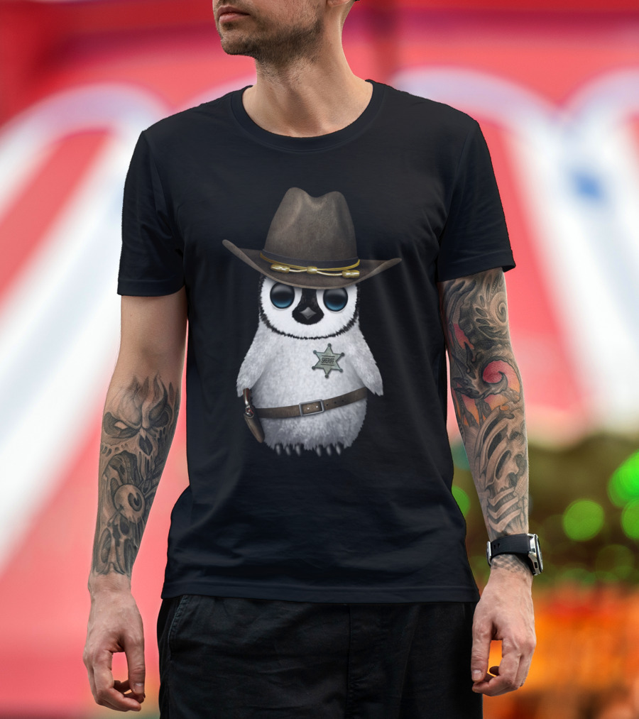 Cute Baby Penguin with Cowboy Hat and Sheriff Badge T-Shirt