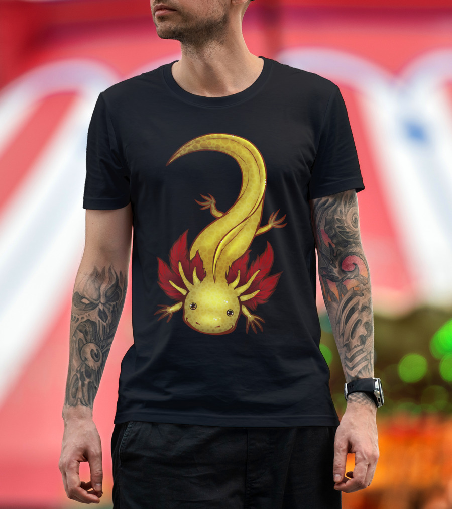 GFP Copper Axolotl with Vibrant Red Gills and Golden Body T-Shirt
