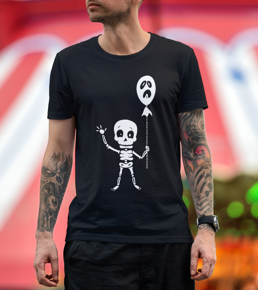 Skeleton Waves with Ghost Balloon Spooky T-Shirt