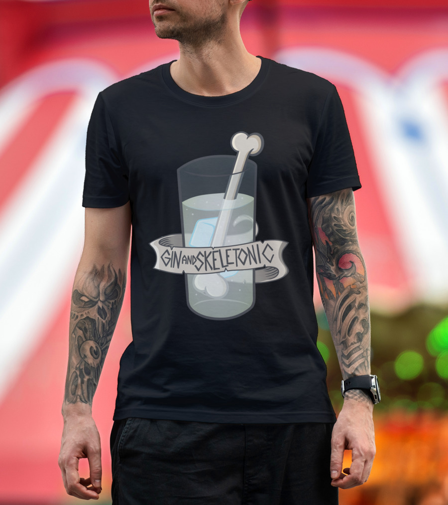 Gin and Skeletonic Cocktail with Bone Stirrer T-Shirt
