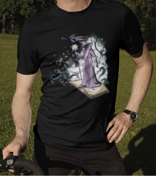 A Little Wizardry Magic Wizard On Enchanted Book With Staff And Dragon T-Shirt