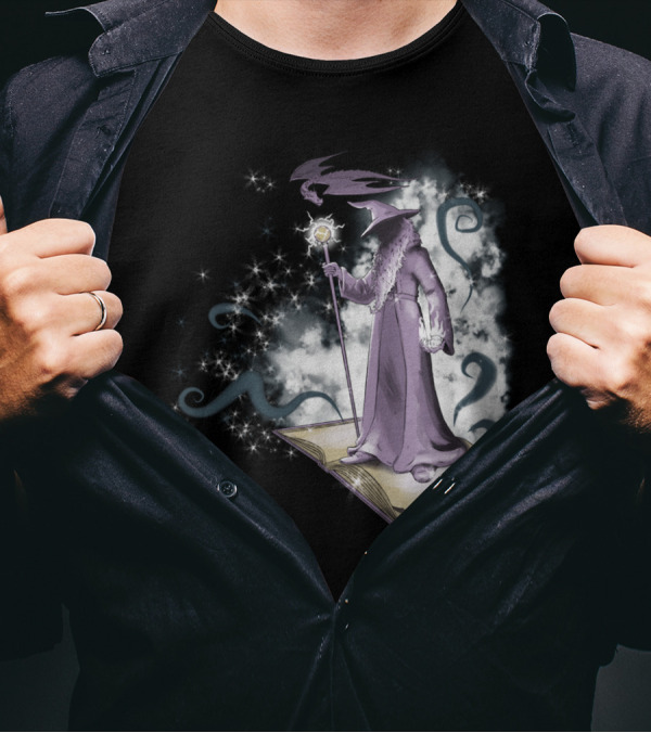 A Little Wizardry Magic Wizard On Enchanted Book With Staff And Dragon T-Shirt