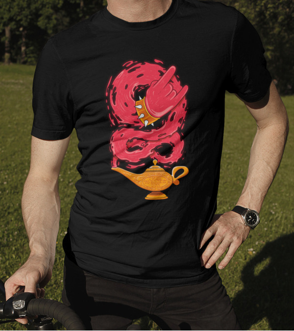 I Wish To Rock It Out Genie Hand In Rock Gesture With Magic Lamp T-Shirt