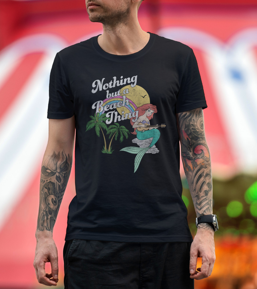 Nothing But A Beach Thing Mermaid Ukulele Palm Trees Rainbow Sun T-Shirt