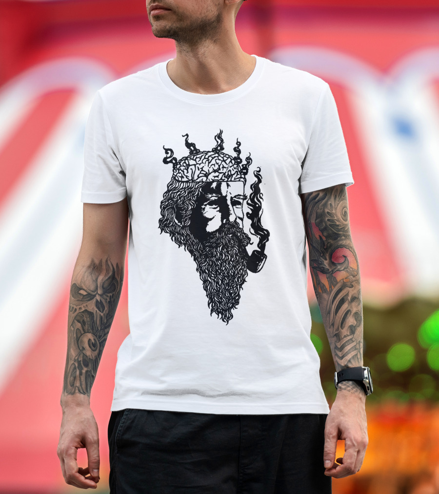 Heavy Smoke Beard and Pipe with Brain Flames T-Shirt