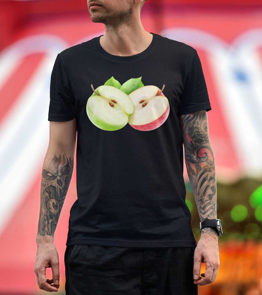 Two Apple Halves Green and Red Split Apple T-Shirt