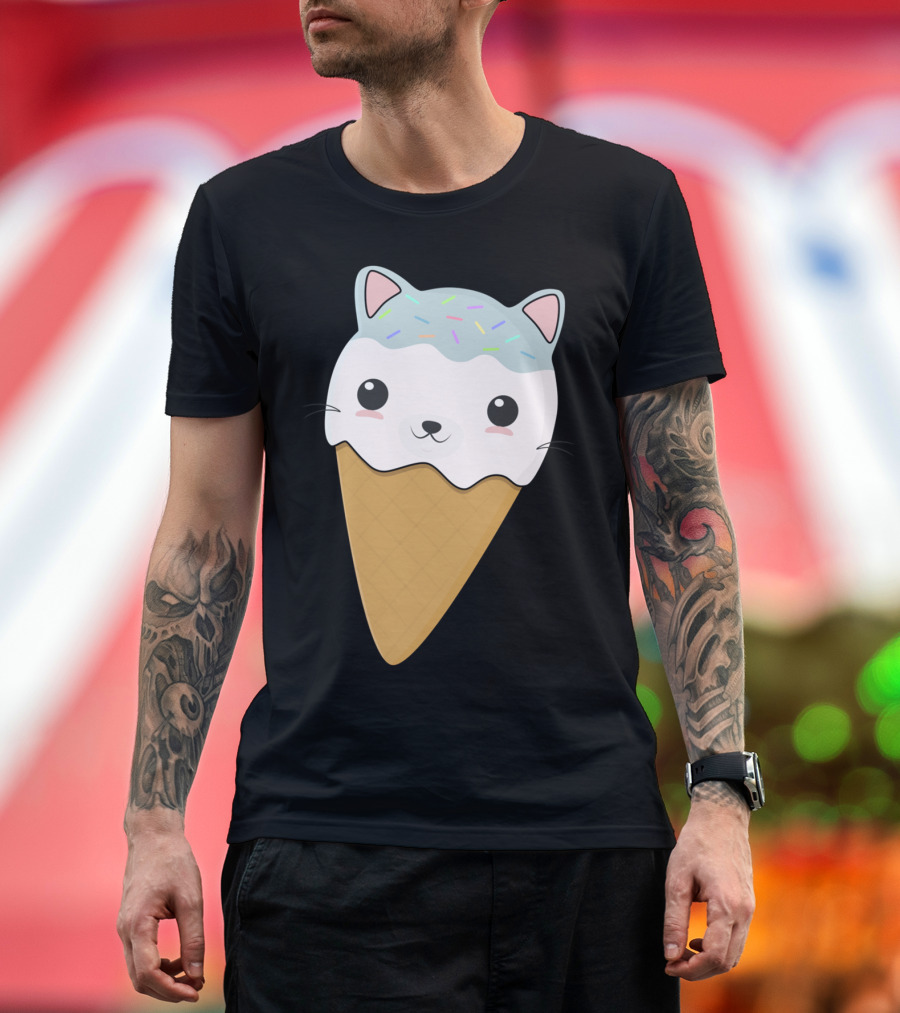 Cute Cat Ice Cream Cone Sprinkles H T-Shirt