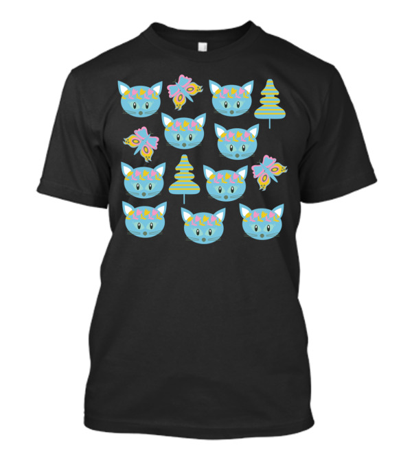 Blue Cats With Butterflies And Trees T-Shirt