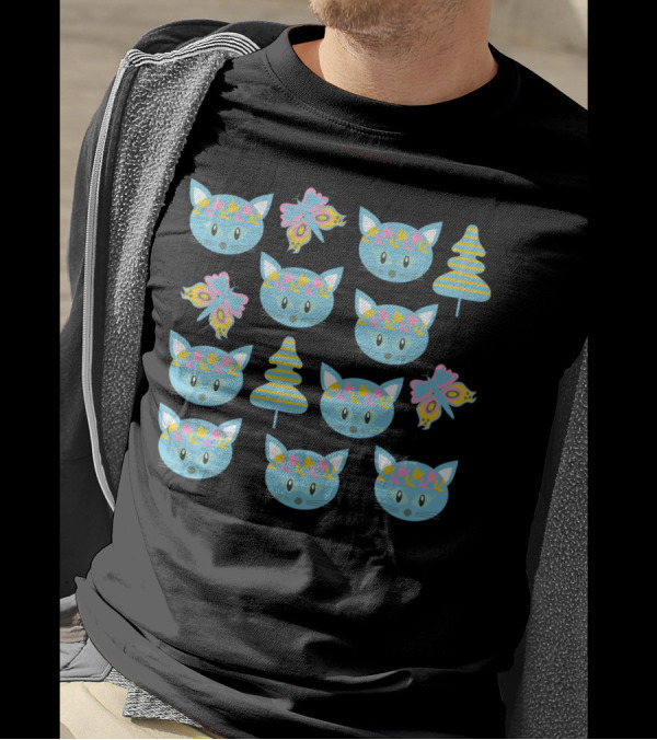 Blue Cats With Butterflies And Trees T-Shirt