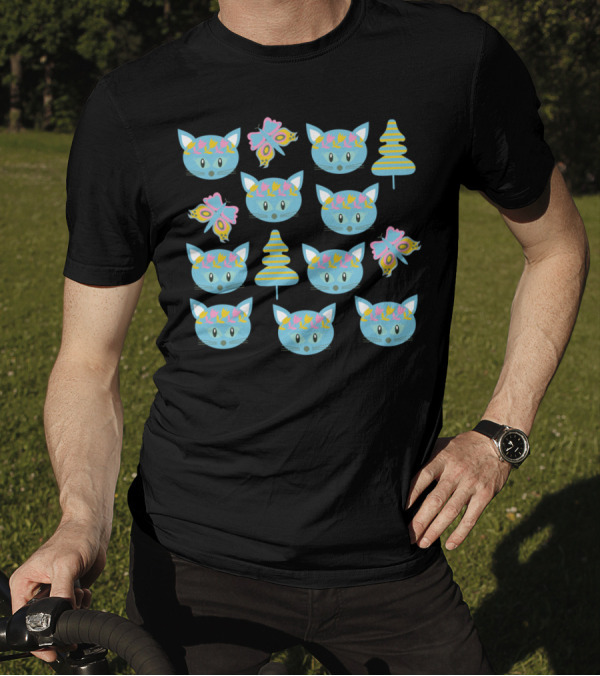 Blue Cats With Butterflies And Trees T-Shirt