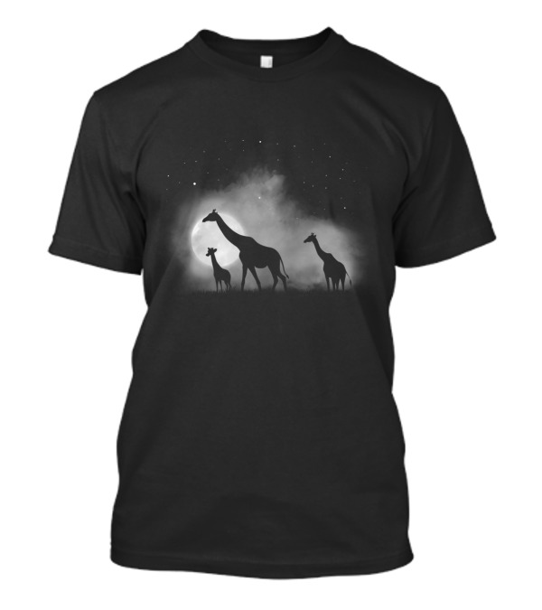 Giraffes In The Mist Under Moonlight And Stars T-Shirt