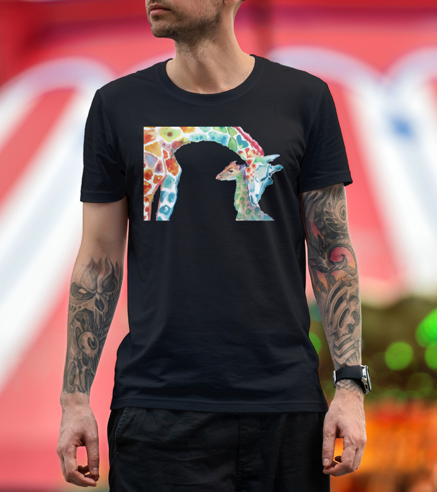 Giraffes Stud Watercolor Vibrant Colors T-Shirt