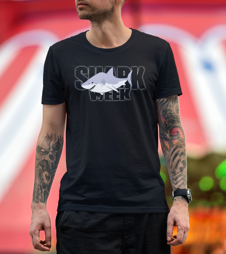 Shark Week Classic Text with Cartoon Shark Image T-Shirt