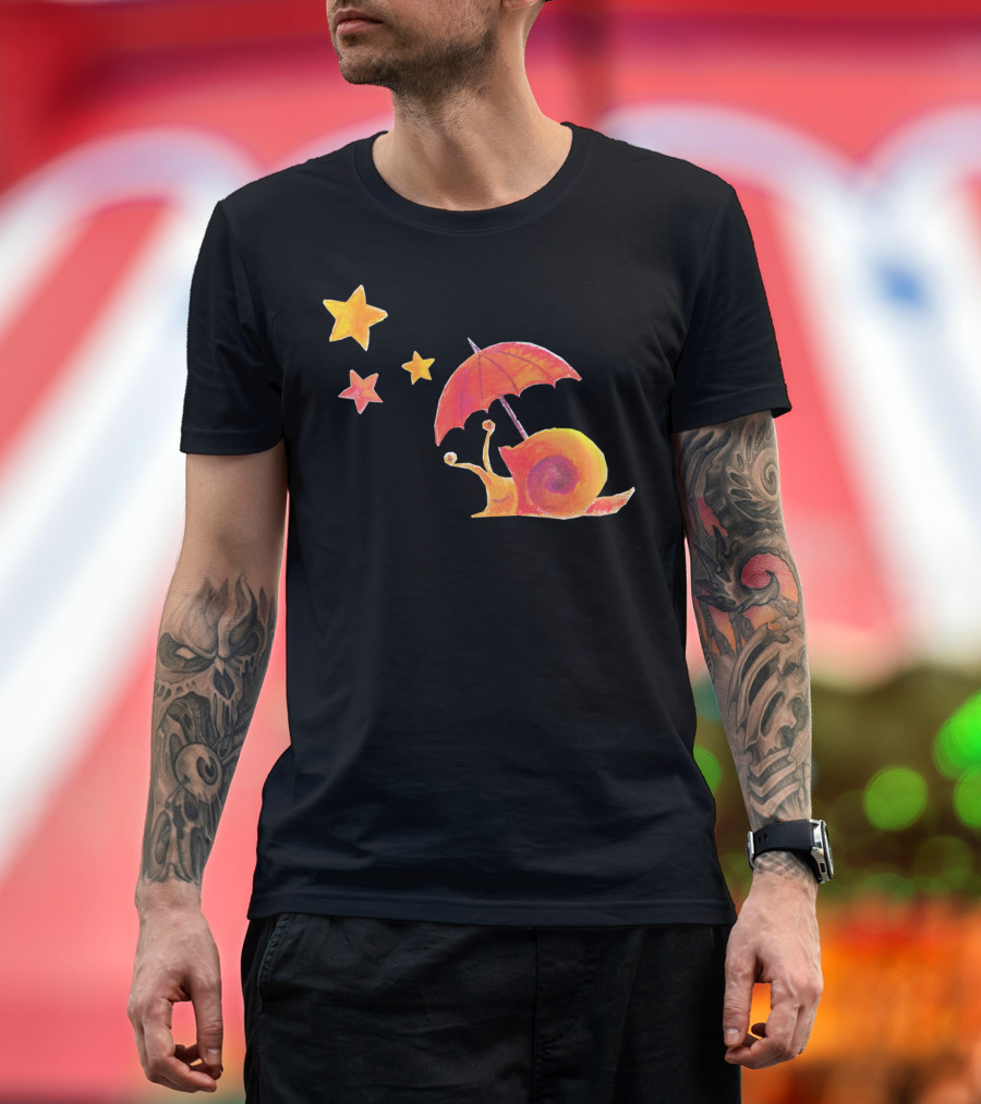 Bright Cute Snail With An Umbrella Walking Under Stars T-Shirt