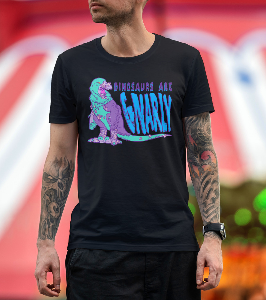 Dinosaurs Are Gnarly Retro Colorful Dinosaur with Surfer Aesthetic T-Shirt