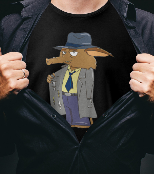 Aardvark Detective In Trench Coat Noir T-Shirt