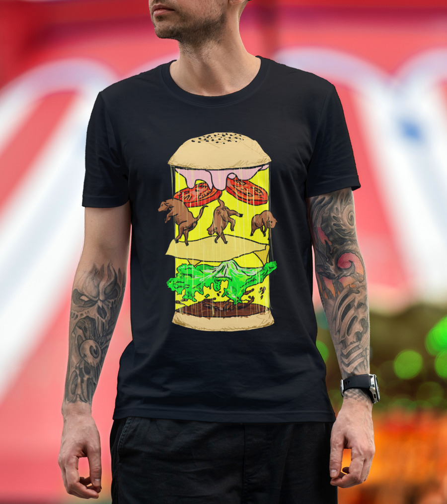 UFO Burger Cows Floating Above Lettuce and Cheese in a Sci-Fi Sandwich T-Shirt