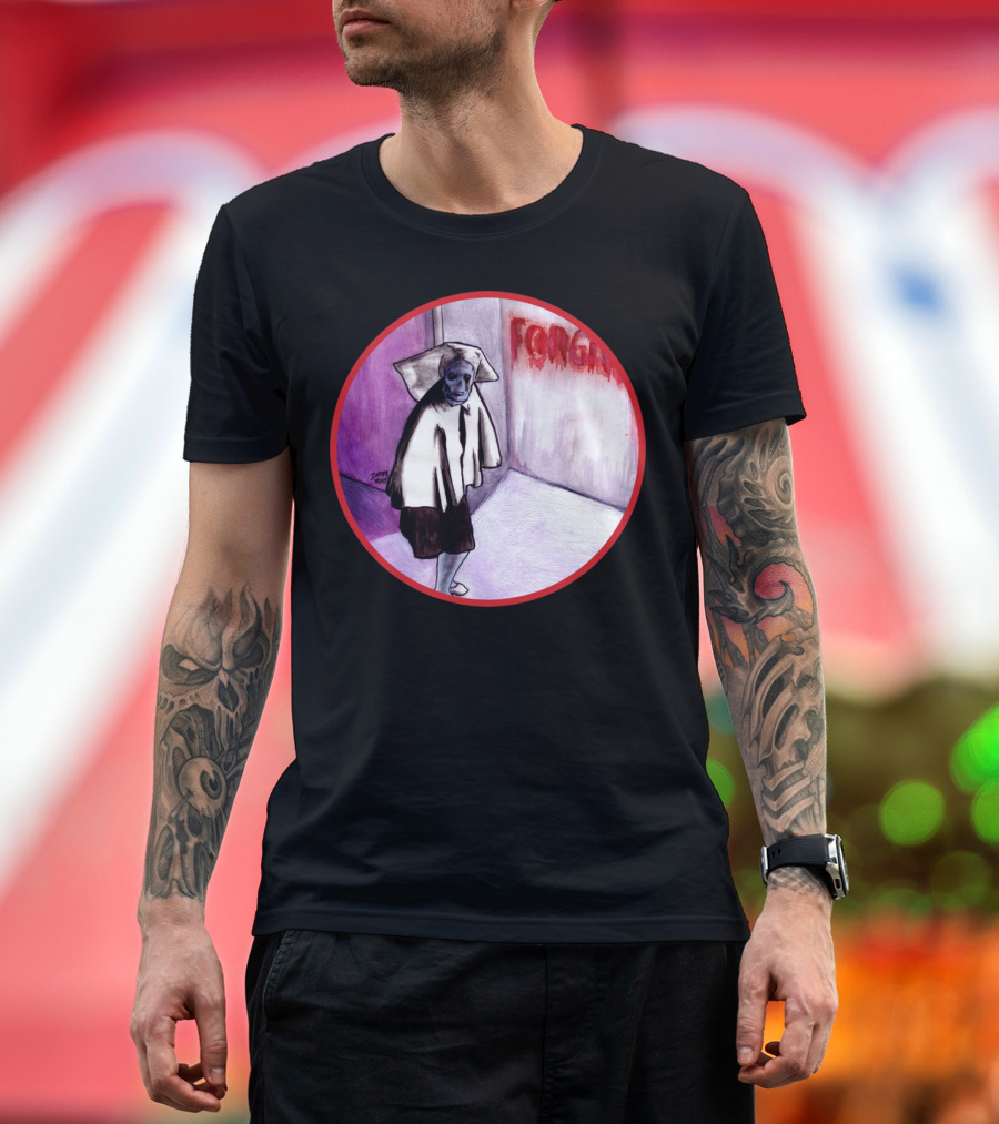 Forgiveness Creepy Nun in Red and Purple Shadows T-Shirt