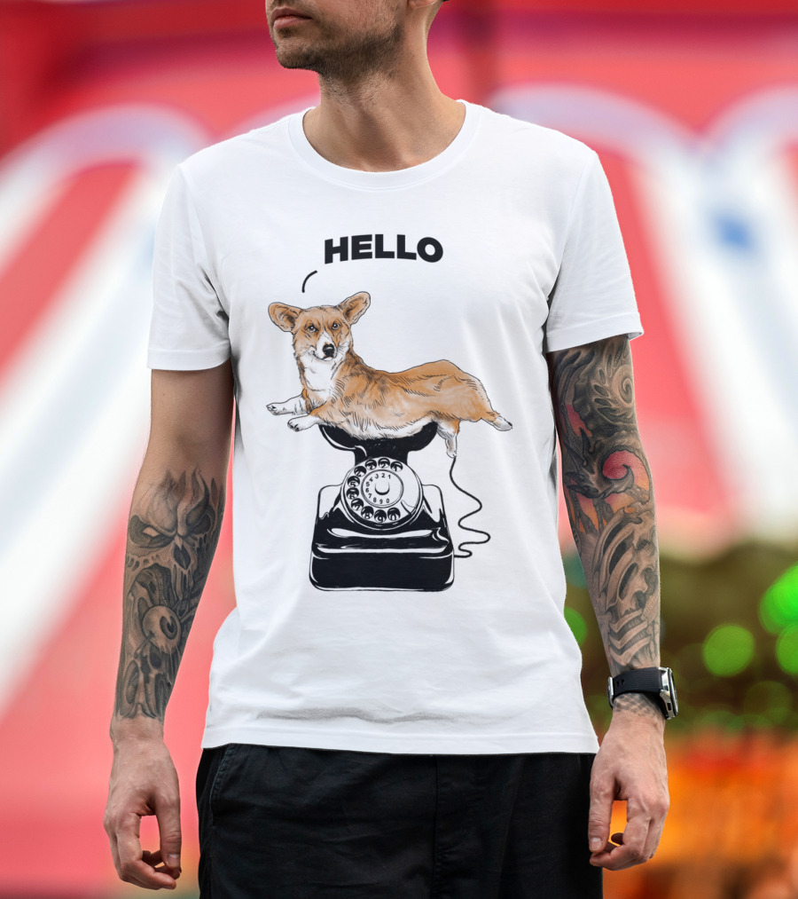 Hello Corgir Vintage Phone Connection T-Shirt