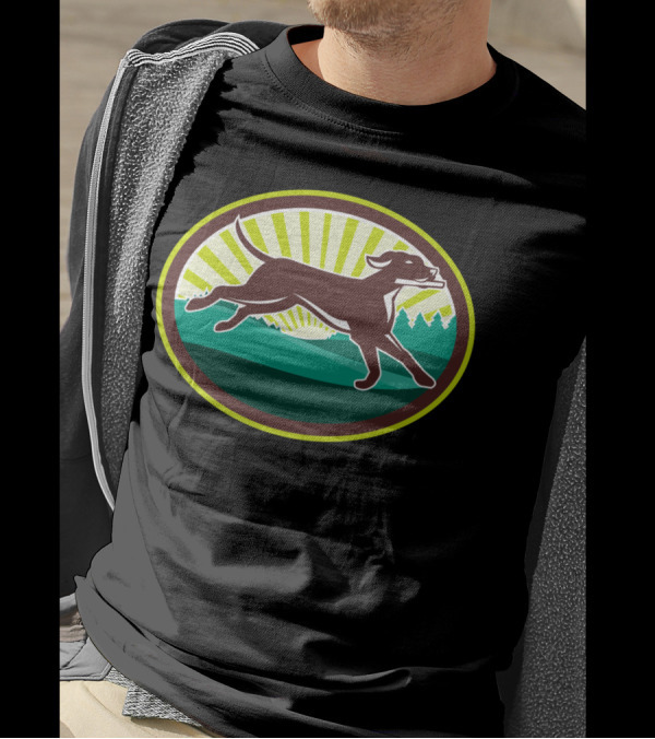 English Pointer Dog Fetching Stick Oval Radiant Forest Scene T-Shirt