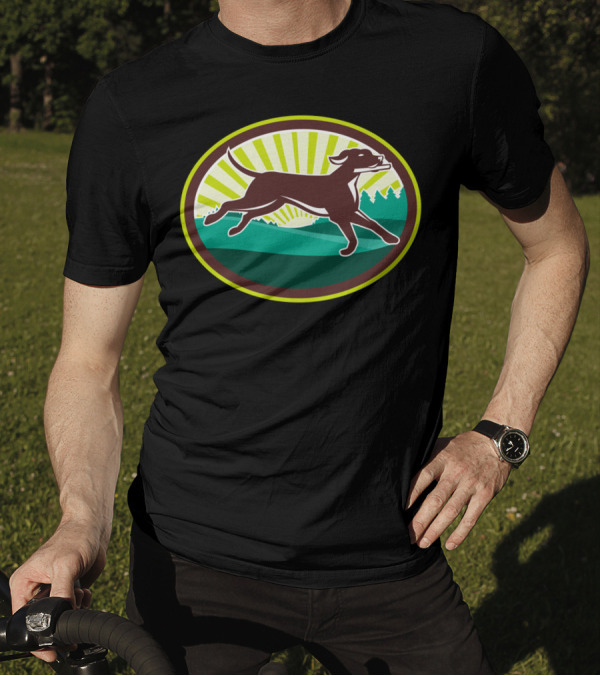 English Pointer Dog Fetching Stick Oval Radiant Forest Scene T-Shirt