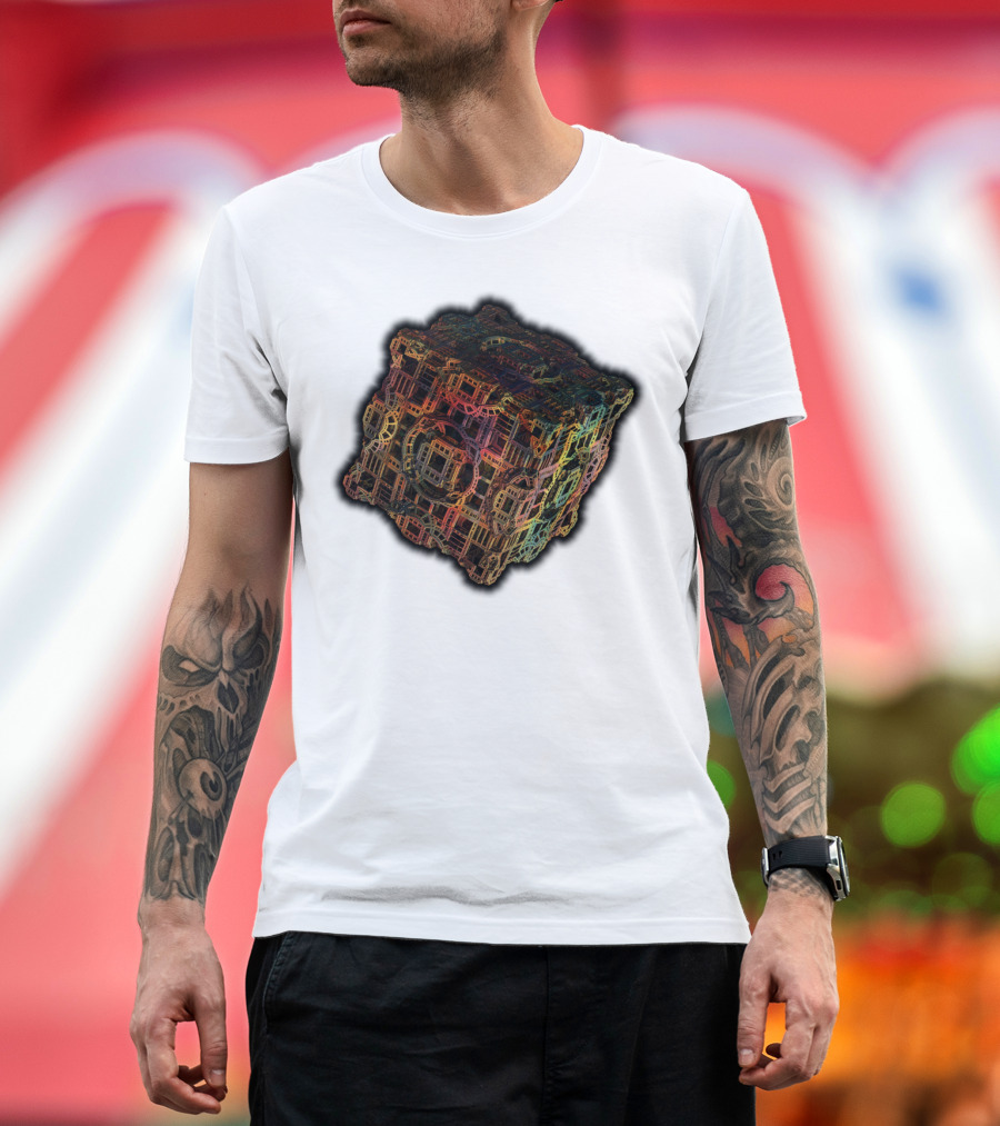 Kubedr Menger Sponge Fractal Cube in Rainbow Hues T-Shirt
