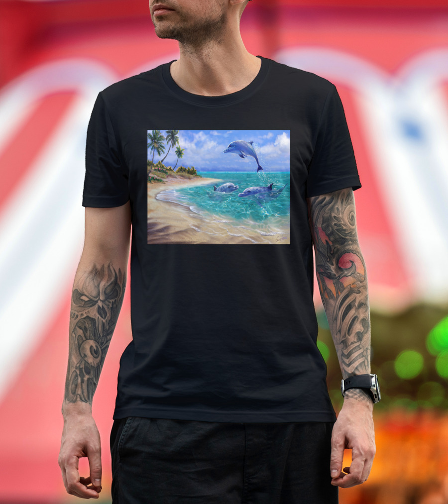 Bahama Dolphins Tropical Paradise with Jumping Dolphins T-Shirt