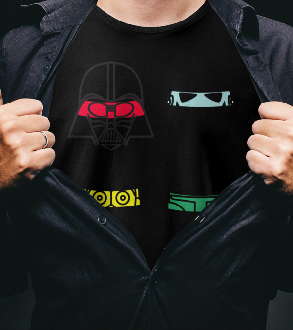 Star Wars Helmet Color Lines Darth Vader Stormtrooper C-3PO Boba Fett T-Shirt