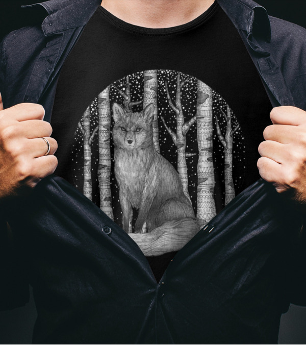 Fox And Forest Night In Birch Woods T-Shirt