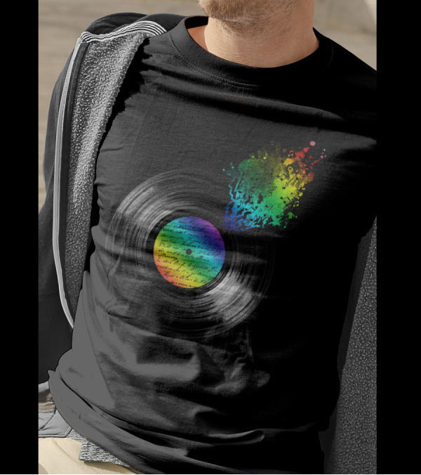 Broken Vinyl Explosion With Colorful Musical Notes T-Shirt