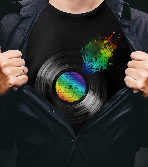 Broken Vinyl Explosion With Colorful Musical Notes T-Shirt