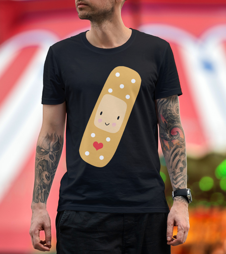 Cute Bandage with Heart and Smiling Face T-Shirt