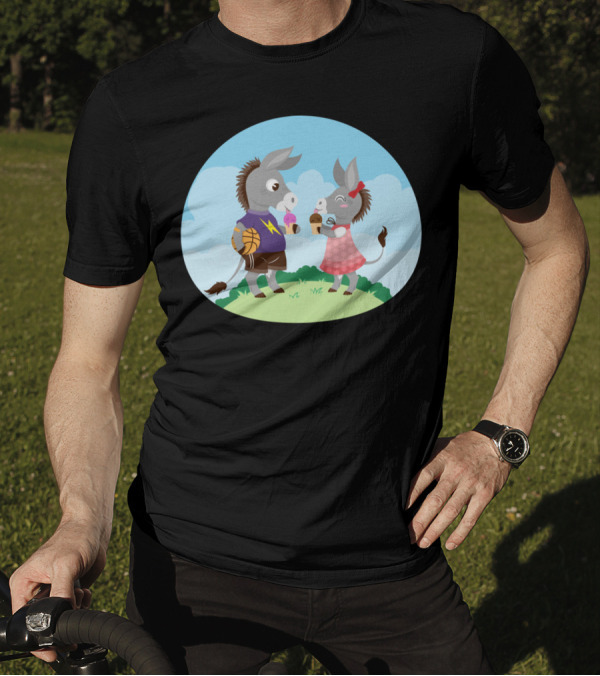 Basketball Donkey Siblings Enjoying Ice Cream In Summer T-Shirt