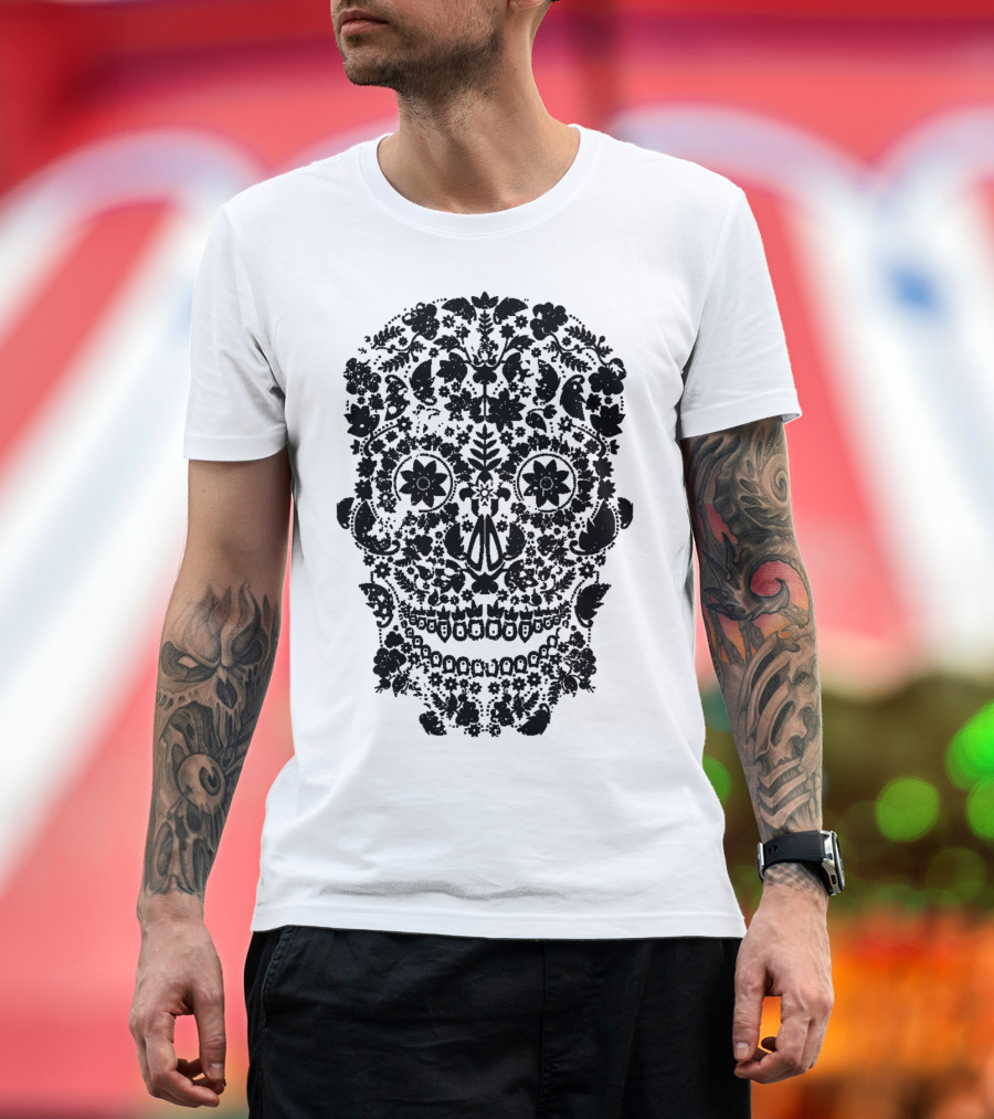Day Of The Dead Distressed Skull Floral T-Shirt