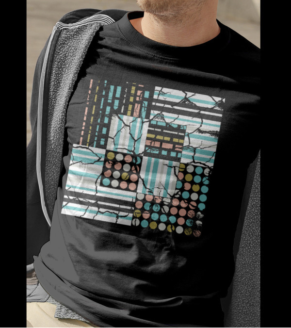 Striped And Dotted Distressed Pattern Squares T-Shirt
