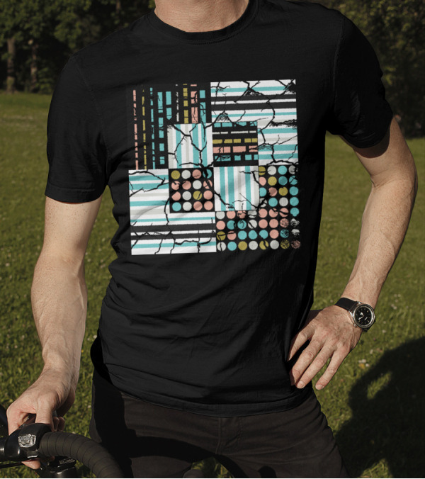 Striped And Dotted Distressed Pattern Squares T-Shirt