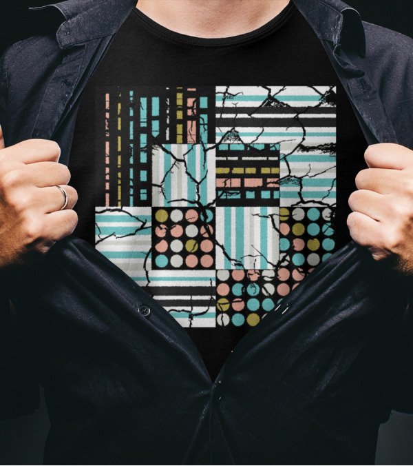 Striped And Dotted Distressed Pattern Squares T-Shirt