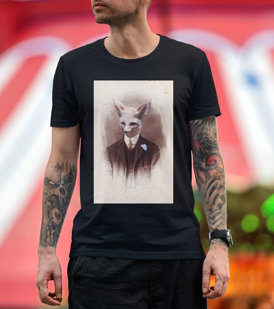 Foxy Fennec Gentleman with Geometric Background T-Shirt