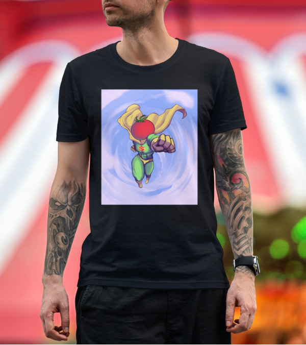Premium T-Shirt: Classic Sauce Superhero Tomato Headcape Power Print T-Shirt Classic Sauce Superhero Tomato Headcape Power Print T-Shirt
