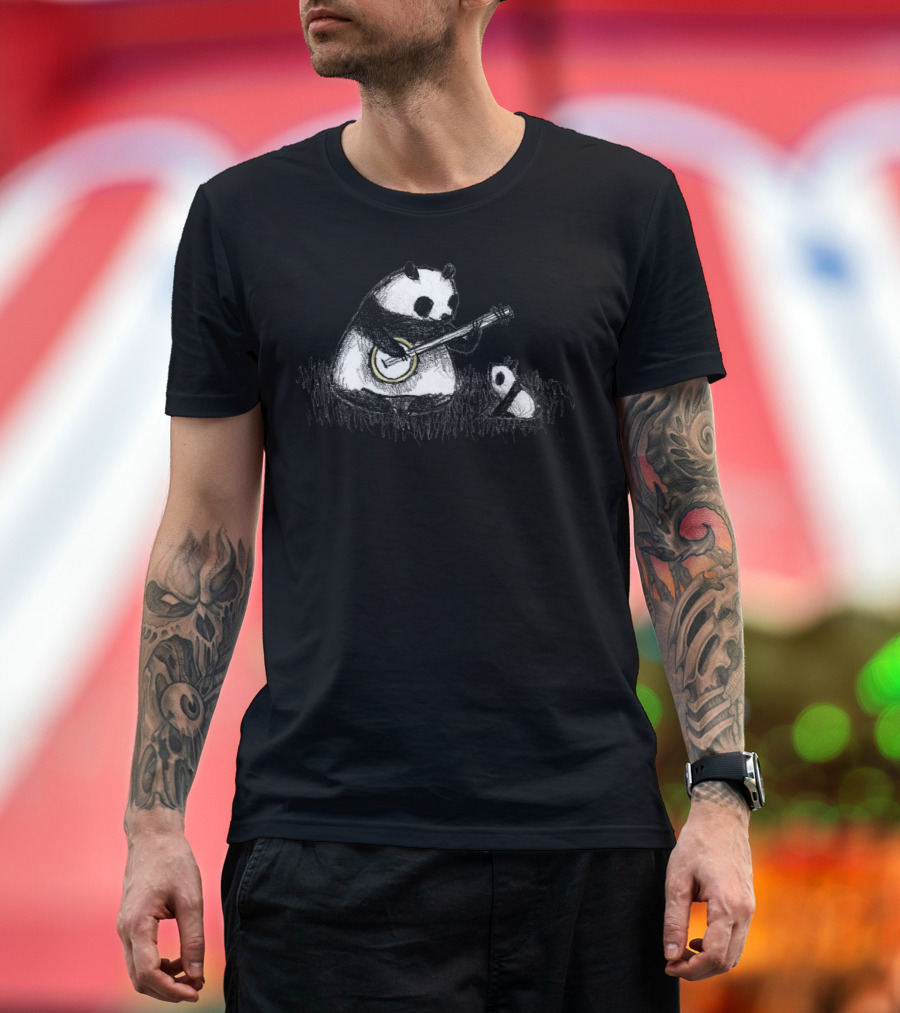 Banjo-Playing Panda with Baby Panda Audience T-Shirt